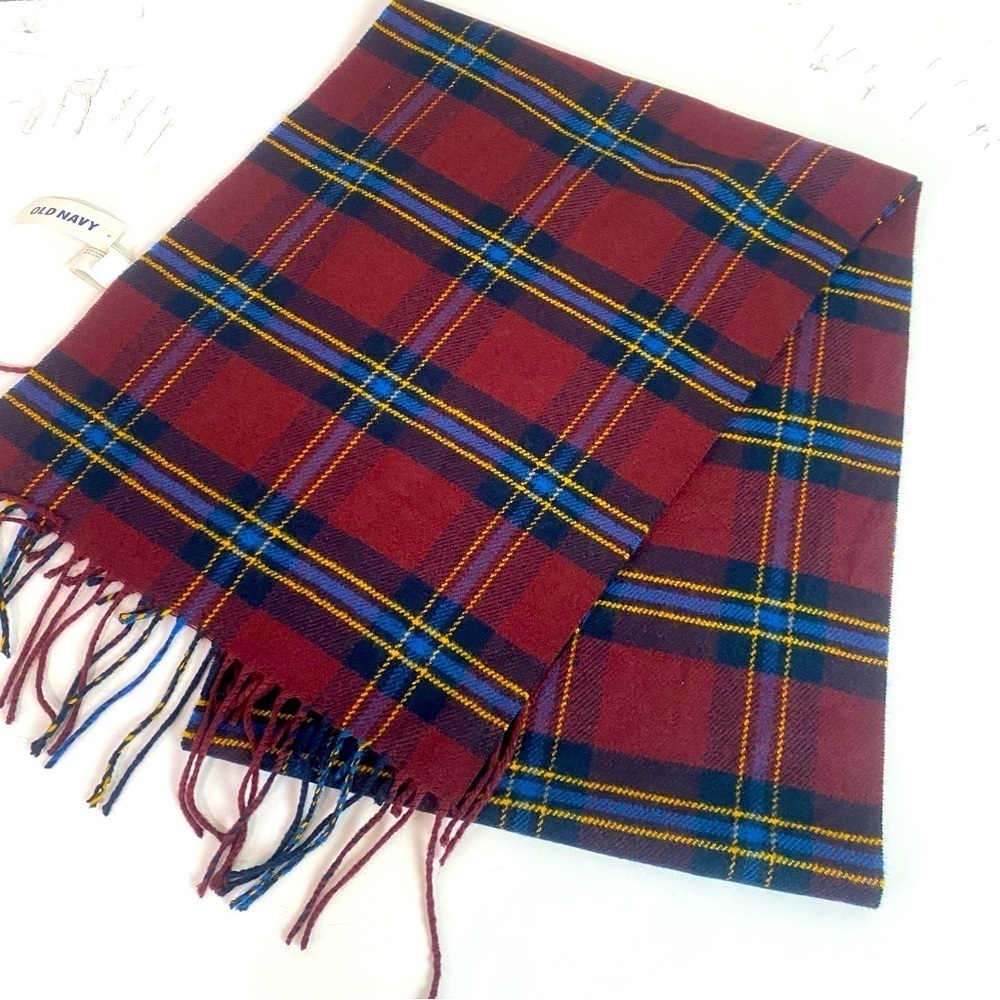 Old Navy Burgundy Plaid Scarf 12.5” x 65”